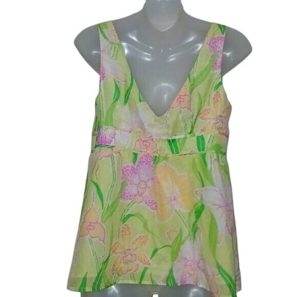 Lilly Pulitzer Green Floral Silk Sleeveless Top - Picture 2 of 4